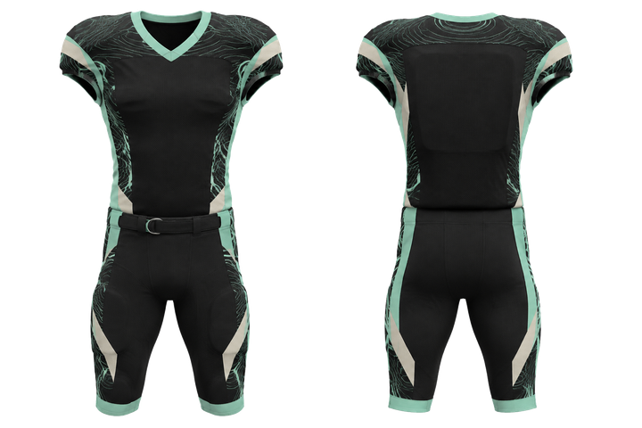 Obsidian Black Contained Topographic Contour Field American Football Padded Game Uniform design