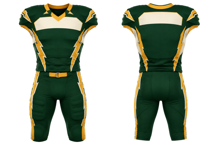 Bottle Green Negative Space Lightning Channel American Football Padded Game Uniform design