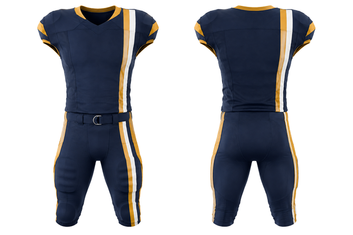 Marine Blue Offset Vertical Race Stripe American Football Padded Game Uniform design