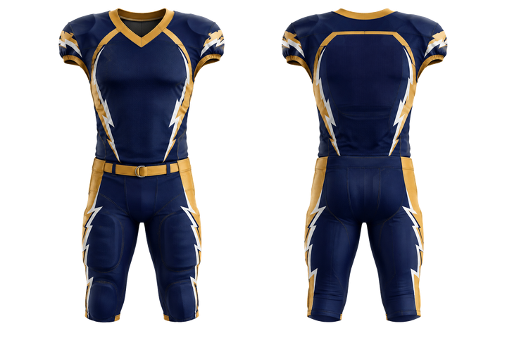 Marine Blue Negative Space Lightning Channel American Football Youth Football Uniform design