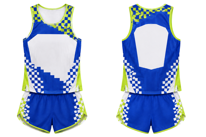 Royal Blue Stepped Chequer Field With Original Spacing Athletics Race Kit design