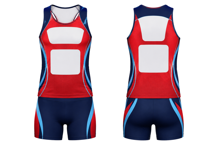 Deep Red Curved Body Mapped Side Flow Athletics Relay Or Field Event Kit design