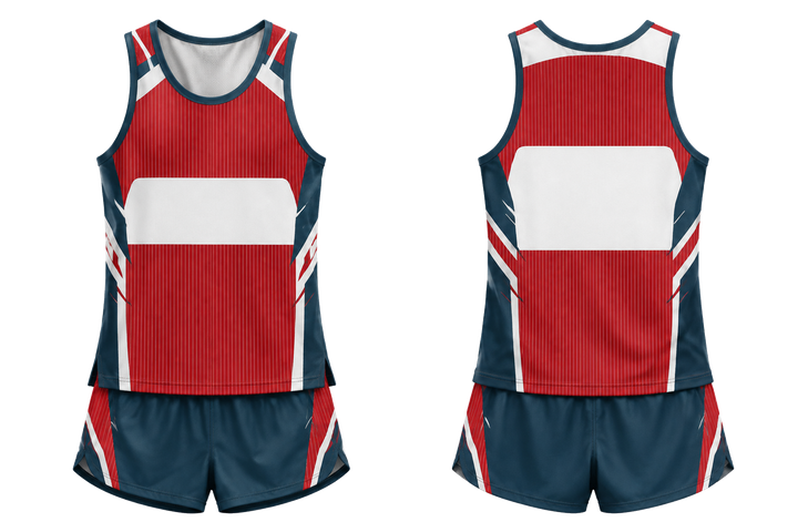 Club Red Retro Micro Stripe With Modern Panel Breaks Athletics Track Training Set design