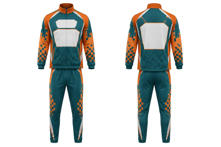 Petrol Teal Stepped Chequer Field With Original Spacing Athletics Track Warm Up Set design