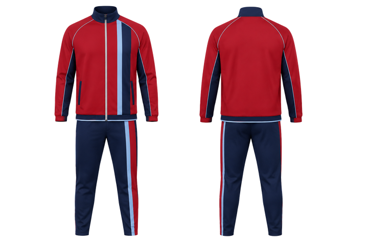 Deep Red Offset Vertical Race Stripe Baseball Dugout Warm Up Set design