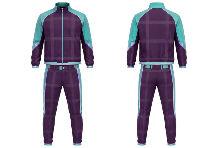 Plum Oversized Tonal Grid Baseball Dugout Warm Up Set design