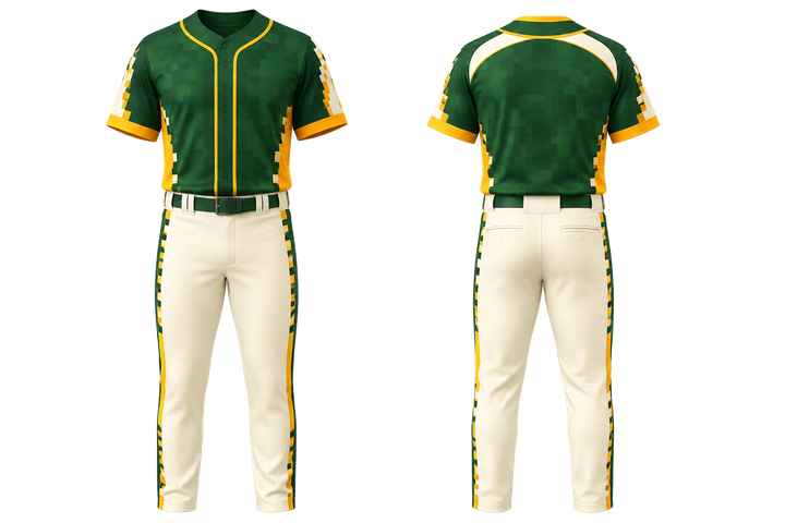 Bottle Green Stepped Chequer Field With Original Spacing Baseball Game Uniform design