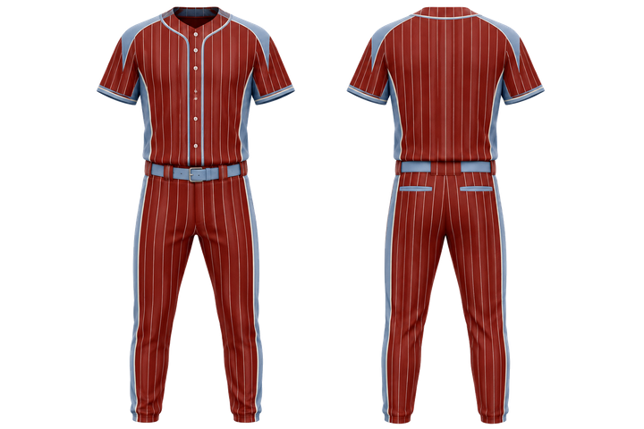 Brick Red Wide Modern Pinstripe Field Baseball Game Uniform design
