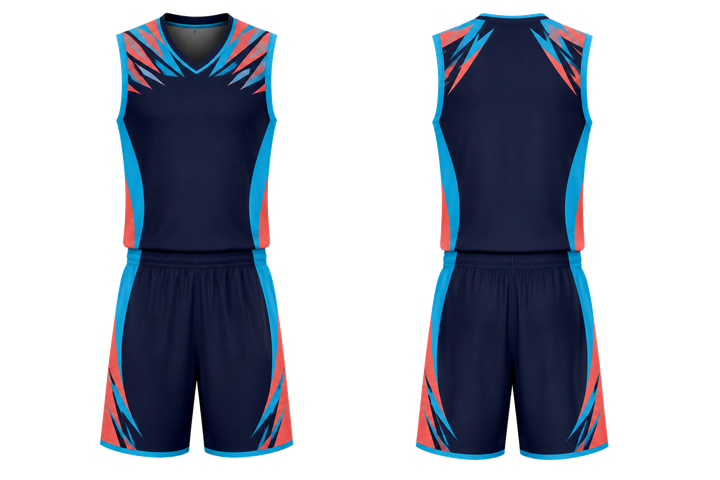 Midnight Navy Angular Shoulder Burst Basketball Court Uniform design