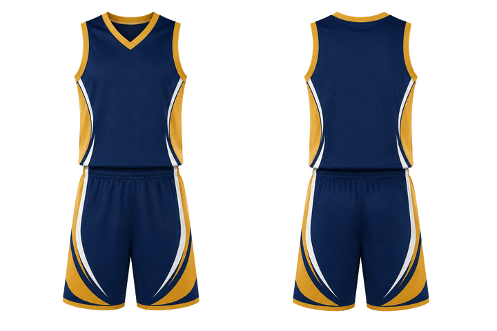 Marine Blue Curved Body Mapped Side Flow Basketball Court Uniform design