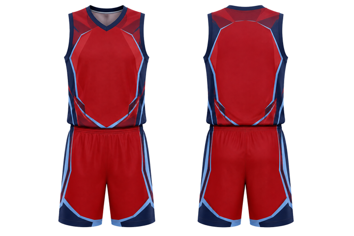 Deep Red Faceted Shield Geometry Basketball Court Uniform design