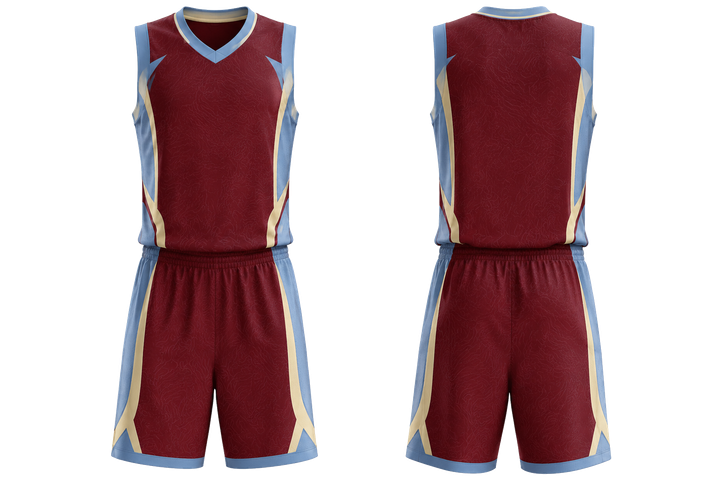 Deep Maroon Low Contrast Ripple Map Basketball Court Uniform design