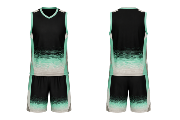 Obsidian Black Pixel To Panel Fade Built From Flat Bands Basketball Court Uniform design