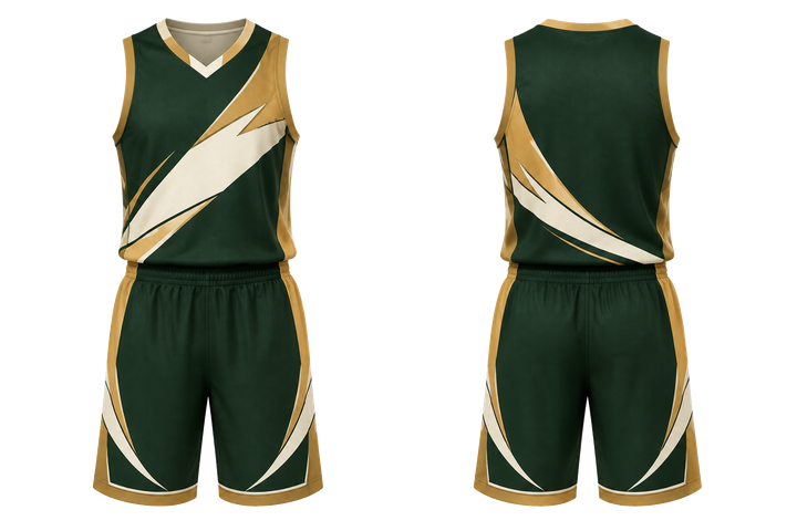 Forest Green Split Sash Geometry Basketball Court Uniform design