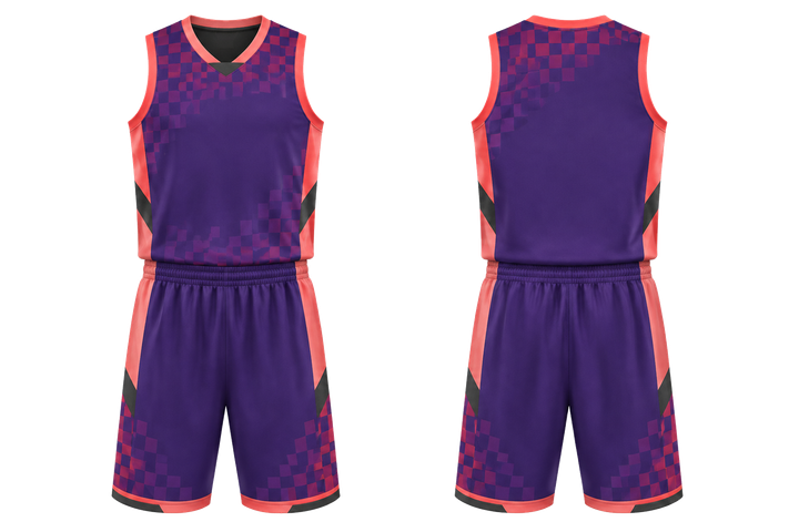 Purple Stepped Chequer Field With Original Spacing Basketball Court Uniform design