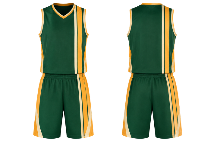 Bottle Green Offset Vertical Race Stripe Basketball Practice Set design