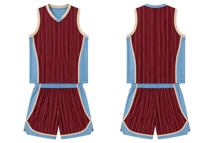 Deep Maroon Wide Modern Pinstripe Field Basketball Practice Set design