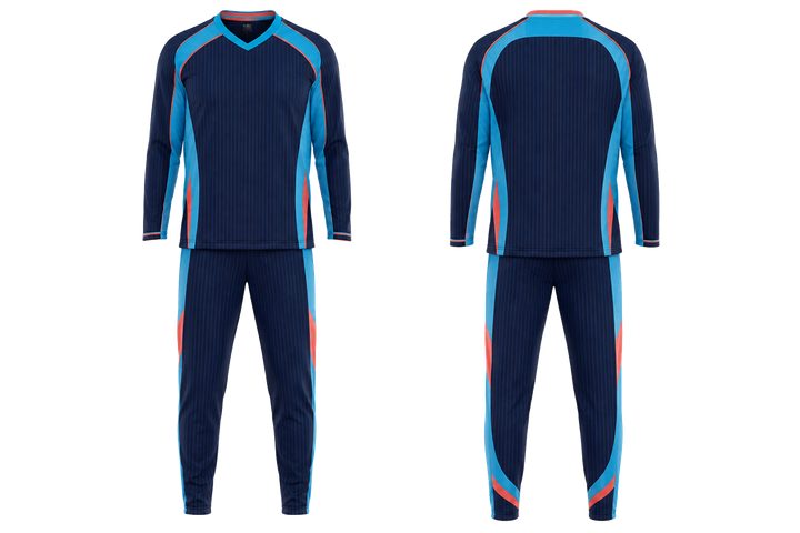Midnight Navy Retro Micro Stripe With Modern Panel Breaks Basketball Shooting Warm Up Set design