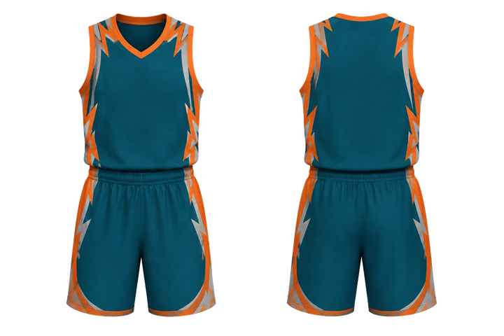 Petrol Teal Negative Space Lightning Channel Basketball Women's Or Youth Court Uniform design