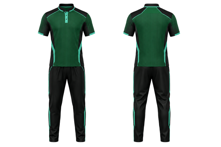 Emerald Retro Micro Stripe With Modern Panel Breaks Cricket Cricket Training Kit design