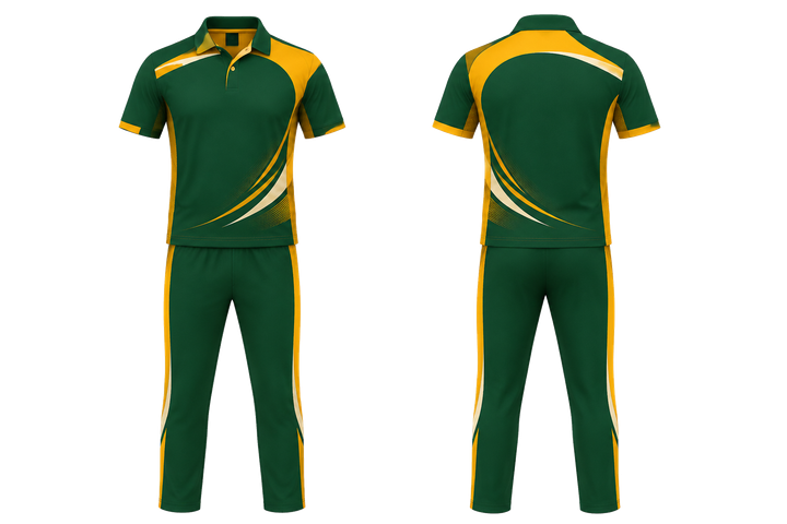 Bottle Green Asymmetric Speed Panel Sweep Cricket T20 Or ODI Kit design