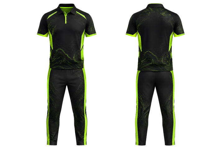 Black Contained Topographic Contour Field Cricket T20 Or ODI Kit design