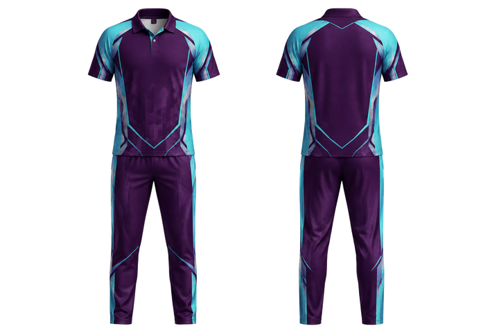 Plum Faceted Shield Geometry Cricket T20 Or ODI Kit design