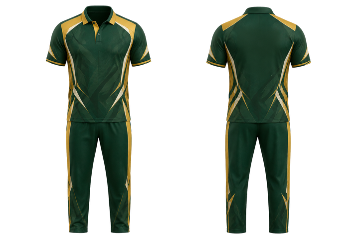 Forest Green Fractured Diamond Field Cricket T20 Or ODI Kit design