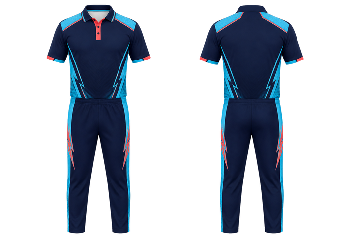 Midnight Navy Negative Space Lightning Channel Cricket T20 Or ODI Kit design