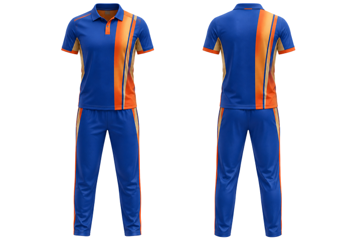 Cobalt Offset Vertical Race Stripe Cricket T20 Or ODI Kit design