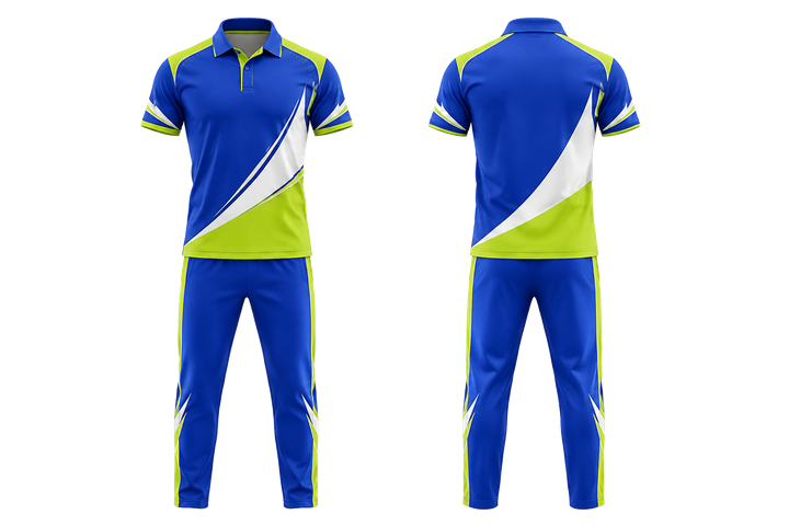 Royal Blue Split Sash Geometry Cricket T20 Or ODI Kit design
