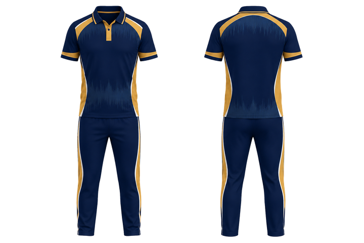 Marine Blue Tonal Soundwave Rhythm Cricket T20 Or ODI Kit design
