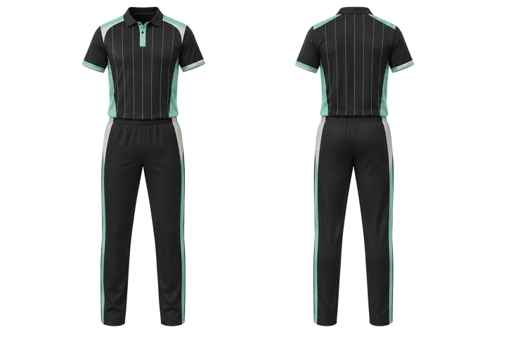 Obsidian Black Wide Modern Pinstripe Field Cricket T20 Or ODI Kit design
