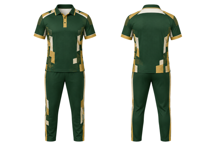 Forest Green Modular Block Mosaic Cricket Women's Or Academy Cricket Kit design