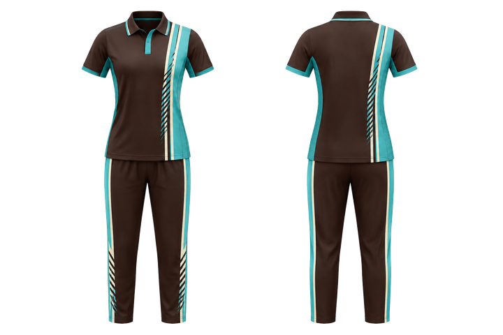 Dark Chocolate Offset Vertical Race Stripe Cricket Women's Or Academy Cricket Kit design