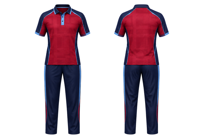 Deep Red Oversized Tonal Grid Cricket Women's Or Academy Cricket Kit design