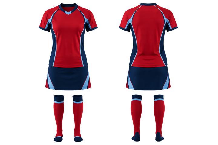 Deep Red Bold Sleeve To Side Bridge Field Hockey Field Match Uniform design