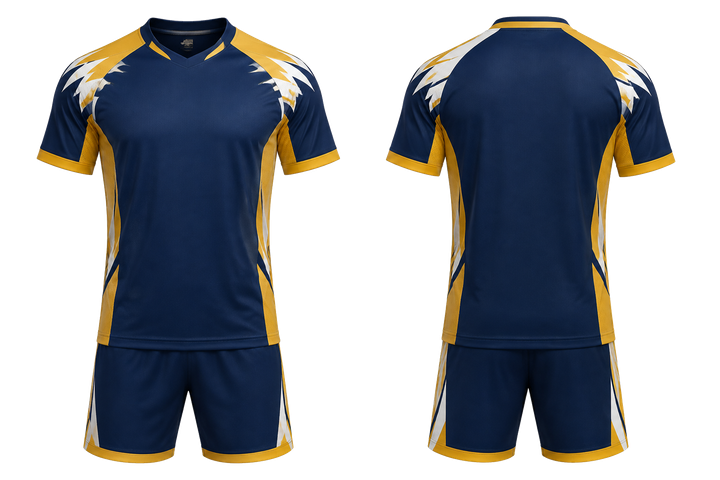 Marine Blue Angular Shoulder Burst Handball Indoor Match Uniform design