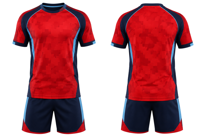 Deep Red Stepped Chequer Field With Original Spacing Handball Indoor Match Uniform design