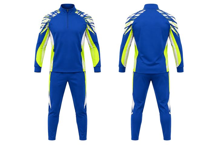 Royal Blue Angular Shoulder Burst Handball Indoor Warm Up Set design