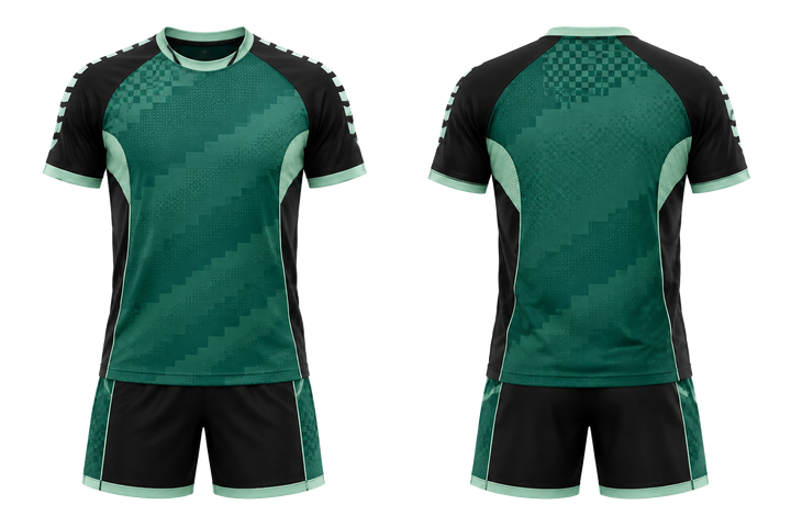 Emerald Stepped Chequer Field With Original Spacing Handball Women's Or Youth Handball Uniform design
