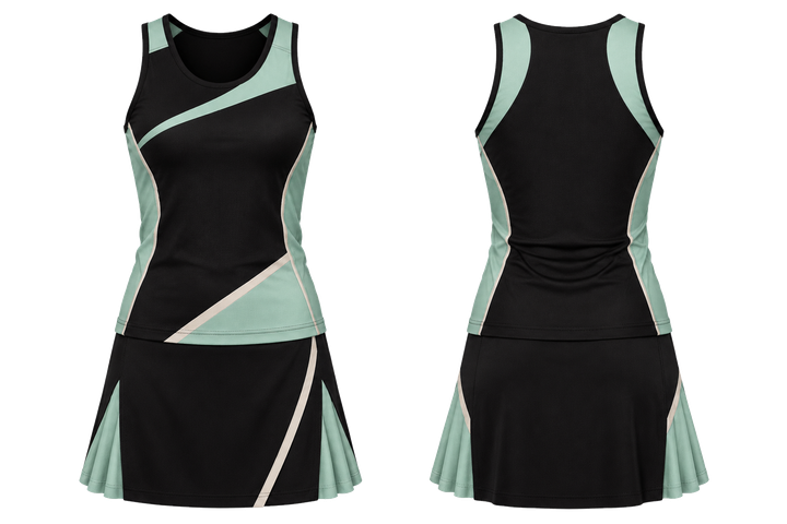 Obsidian Black Split Sash Geometry Netball Alternate Competition Set design