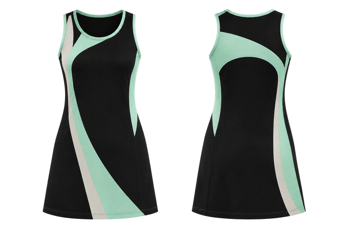 Obsidian Black Asymmetric Speed Panel Sweep Netball Match Dress design