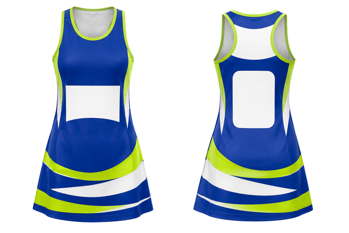 Royal Blue Layered Horizon Bands Netball Match Dress design