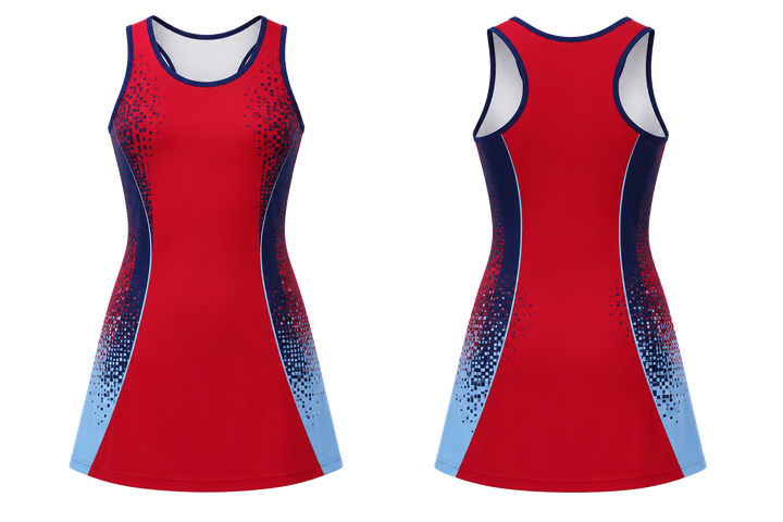 Deep Red Pixel To Panel Fade Built From Flat Bands Netball Match Dress design