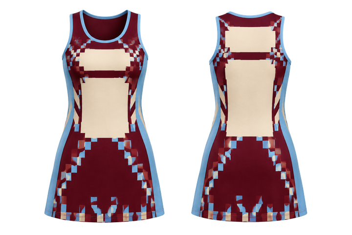 Deep Maroon Stepped Chequer Field With Original Spacing Netball Match Dress design