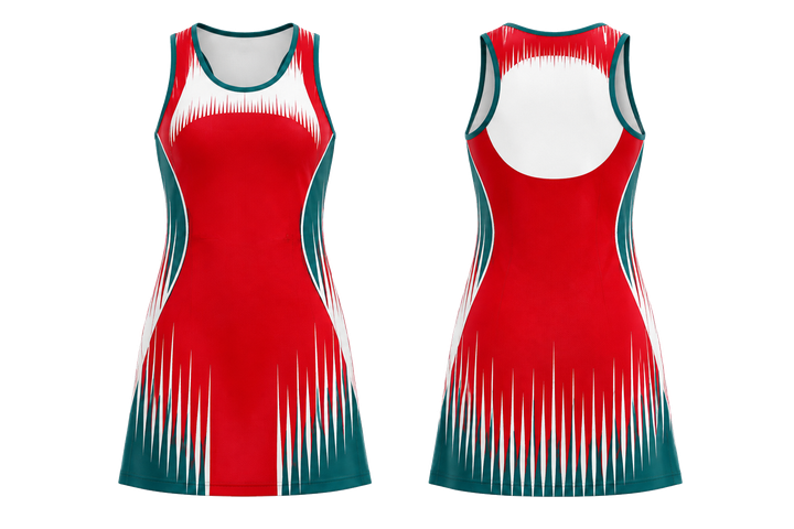 Club Red Tonal Soundwave Rhythm Netball Match Dress design