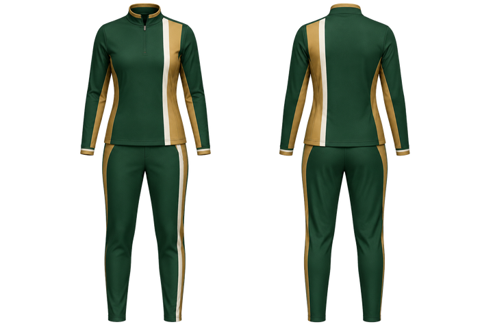 Forest Green Offset Vertical Race Stripe Netball Warm Up Set design