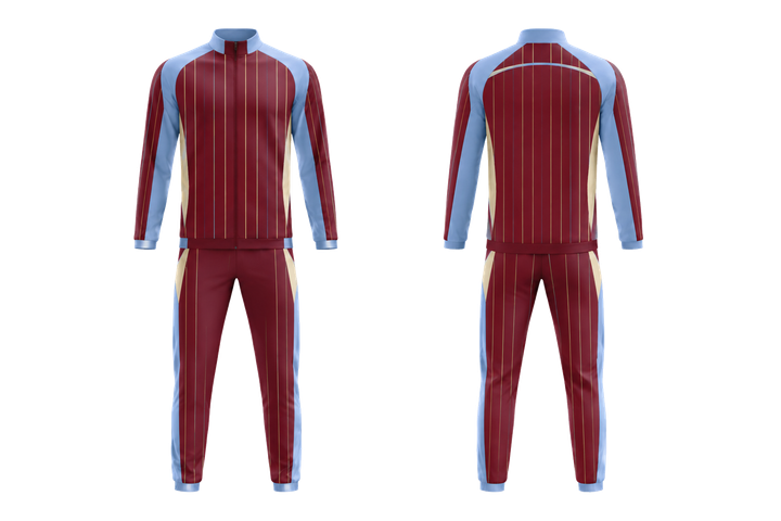 Deep Maroon Wide Modern Pinstripe Field Racket Sports Court Warm Up Set design