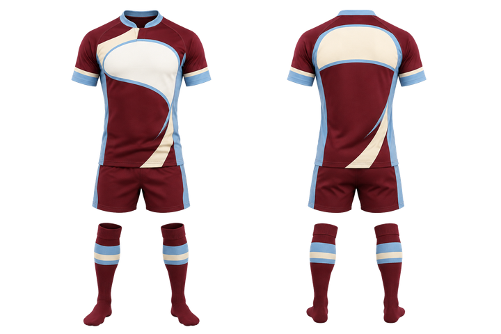 Deep Maroon Asymmetric Speed Panel Sweep Rugby Contact Match Kit design